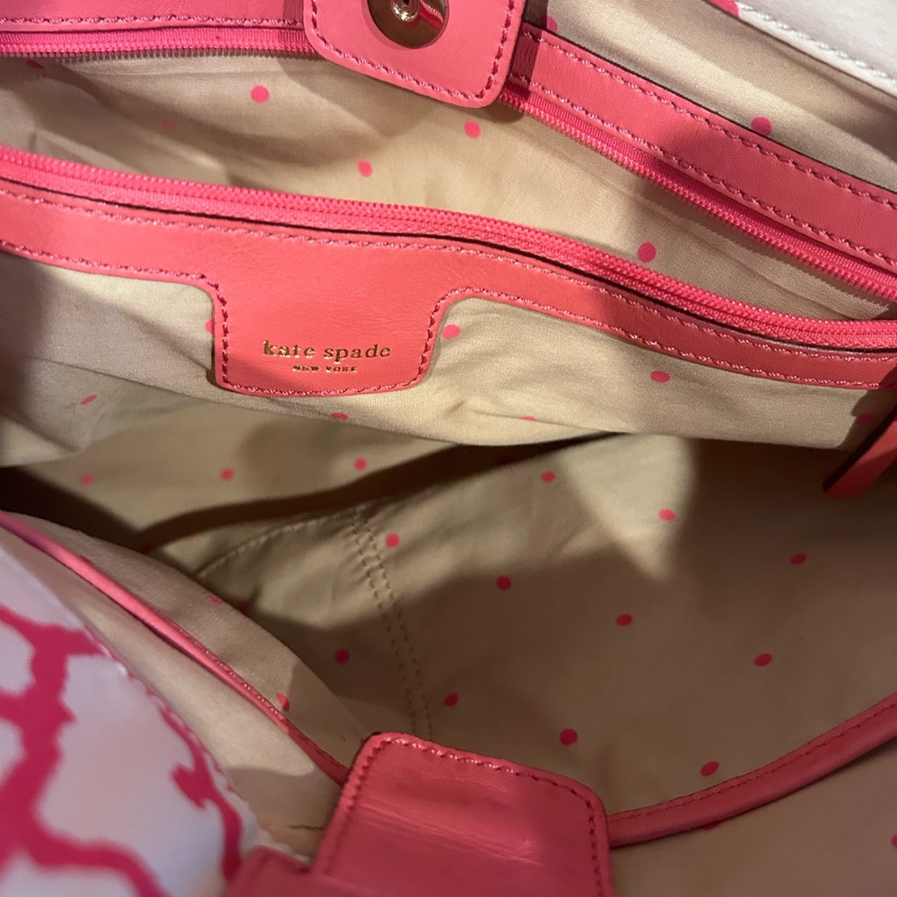 17. Kate Spade canvas tote bag with a pink coral print pink braided rope - Picture 6 of 7